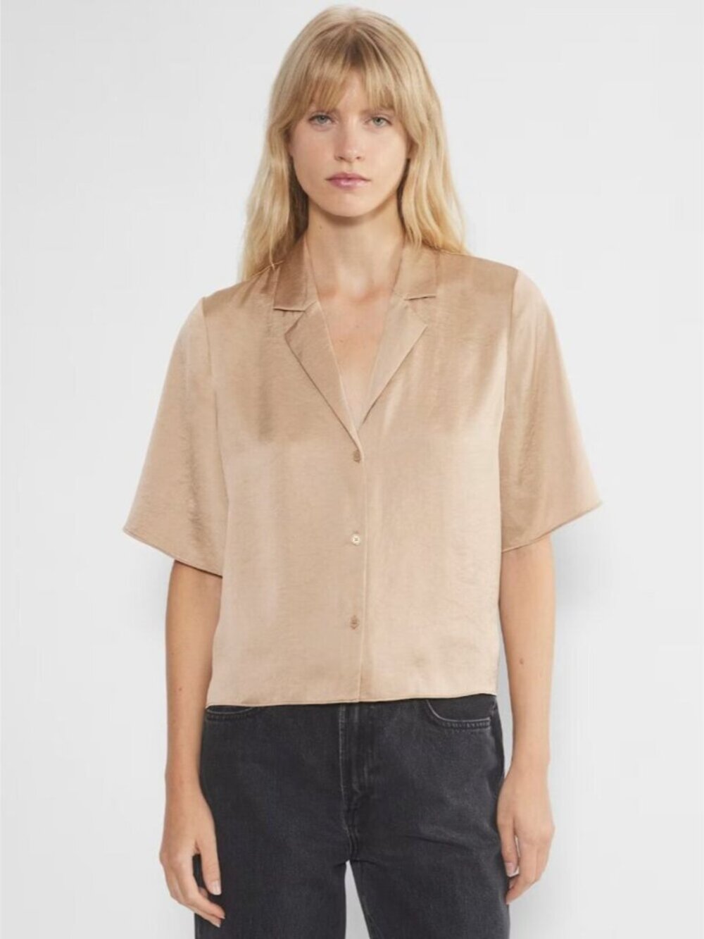 Aritzia Wilfred SET Toccata Satin Pant & Beso Satin Shirt Gold Camel Medium - Picture 3 of 10